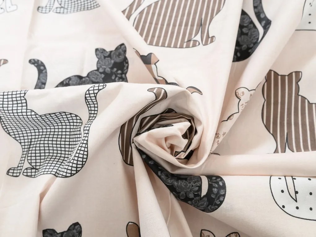 Renforcé pamut ágynemű PATTERNED CATS bézs Ágyneműhuzat mérete: 2 db 70 x 90 cm | 200 x 220 cm