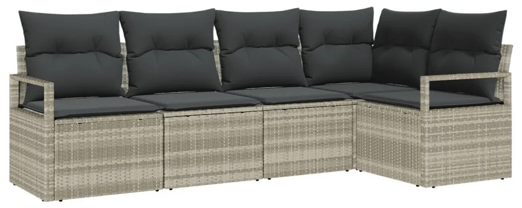 5 darabos Kertibútor szett párnákkal Világosszürke Poli rattan, 2 személyes Kertibútor párnákkal Szürke Poli rattan