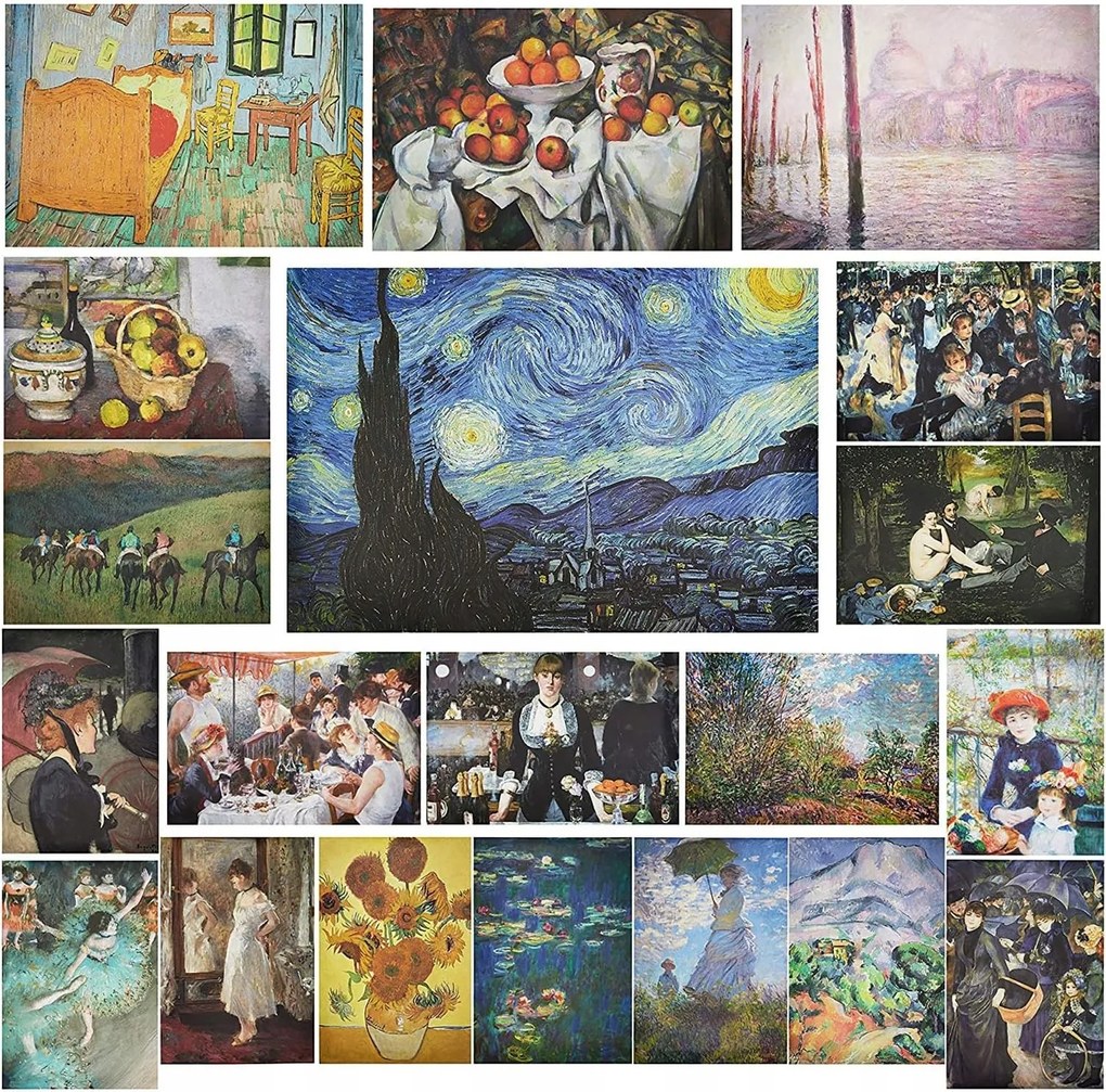 Poszter Szett 20 Db Ismert Impresszionista Festmény Dekoráció 33X47 CM