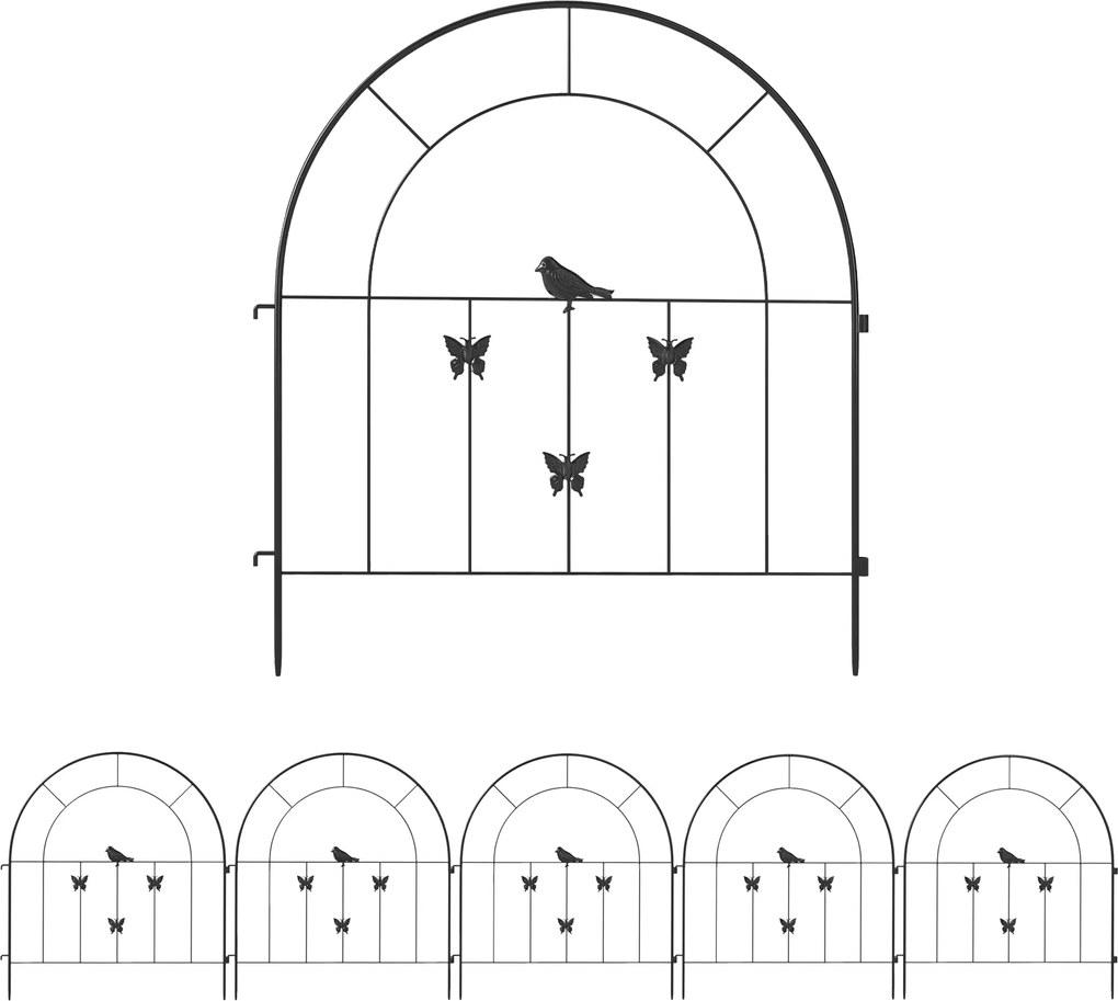 Outsunny Acél Kerti Kerítés 300 cm x 70 cm Magas Dekoratív Rács Kerítés Készlet Kutyakert Kerítés Felső Íves Kerítés Kutyák Számára Tájkerítés Kertek