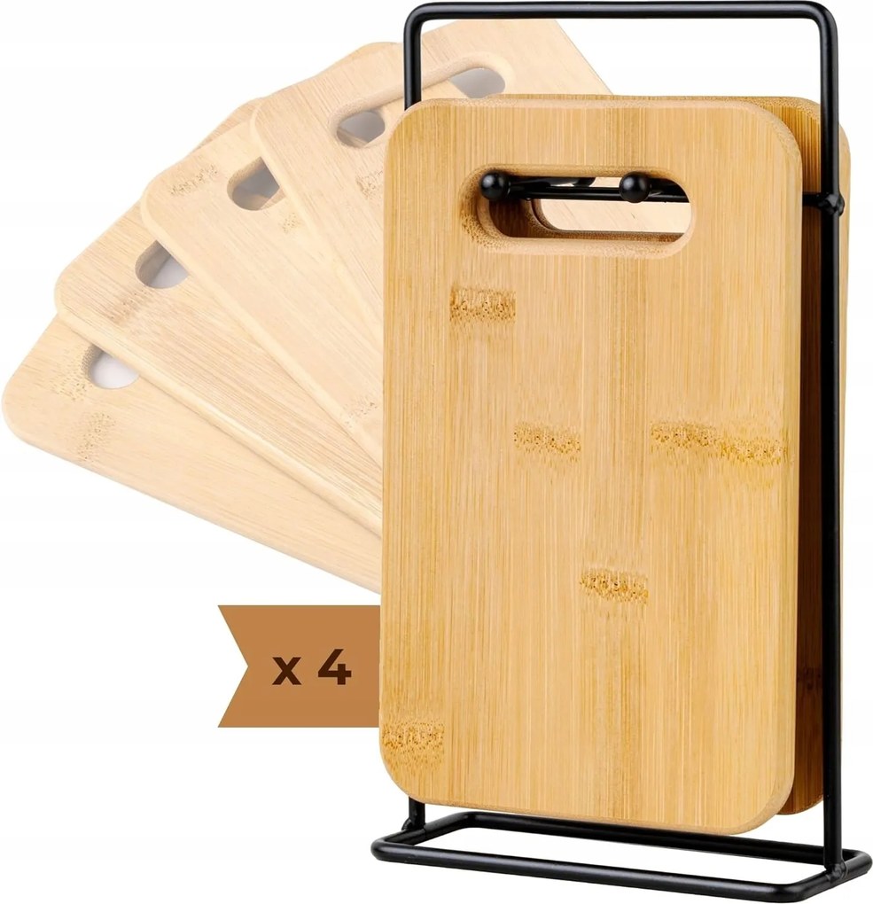 Vágódeszka Bambusz 4 Db-os Szett Állvánnyal Kis Konyhai
