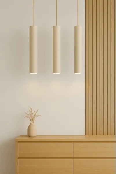 Brilagi - Kábelre függesztett csillár TUBE 3xGU10/15W/230V bézs/arany