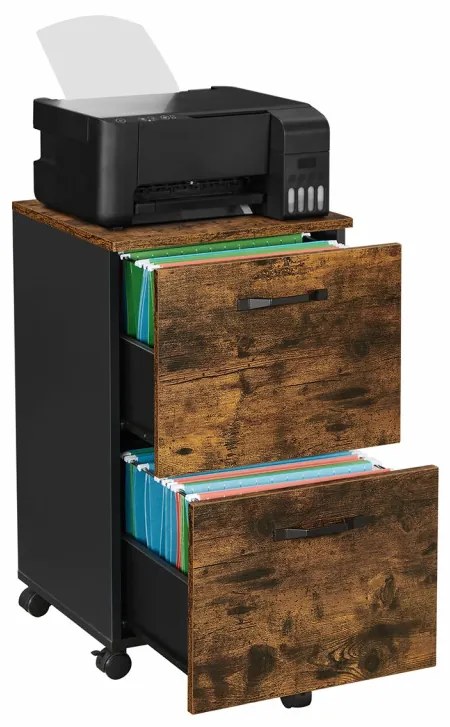 Irodai fiókos irattároló szekrény, gurulós, 2 fiókkal, rusztikus barna 42x40x70cm