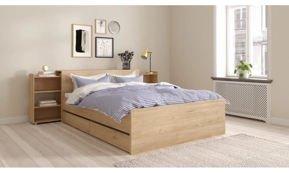 Natúr színű franciaágy tölgyfa dekorral 160x200 cm Naia – Tvilum
