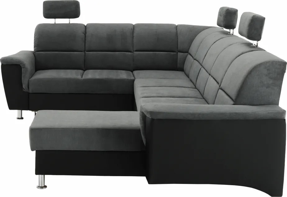 Ülőgarnitúra, műbőr fekete/szövet sötétszürke, balos, SANTIAGO U