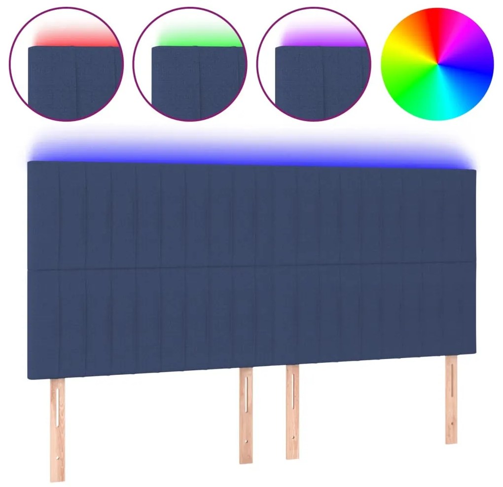 kék szövet LED-es fejtámla 200x5x118/128 cm