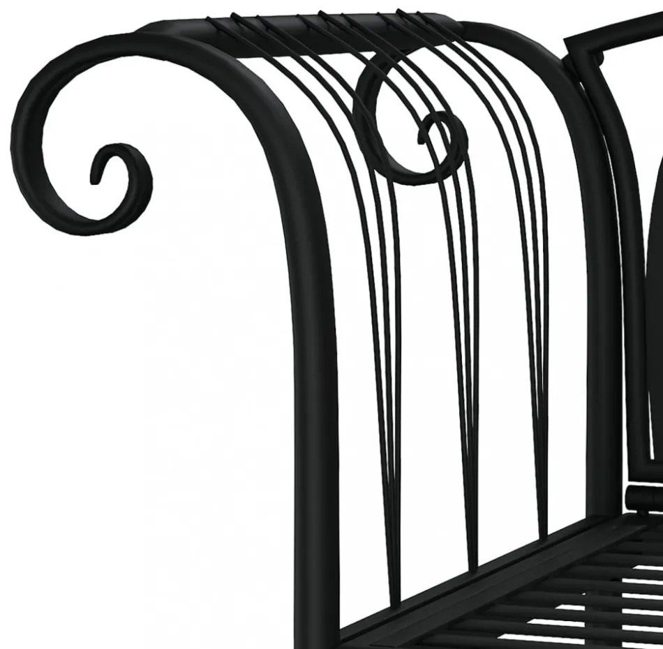 kétszemélyes fekete acél kerti pad 128 cm