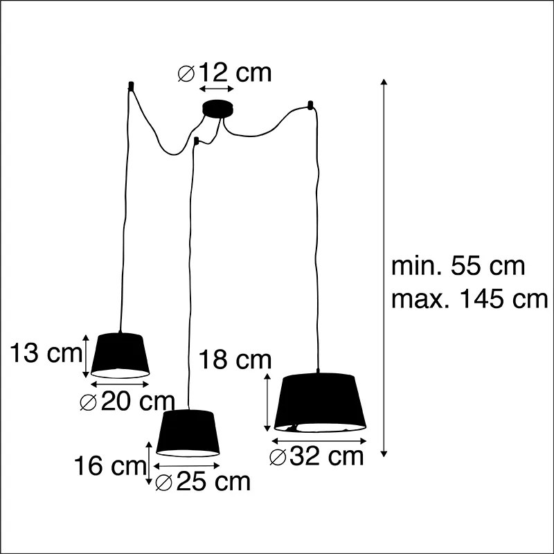 Lógólámpa 3 fekete és arany pamut búrával - Cava