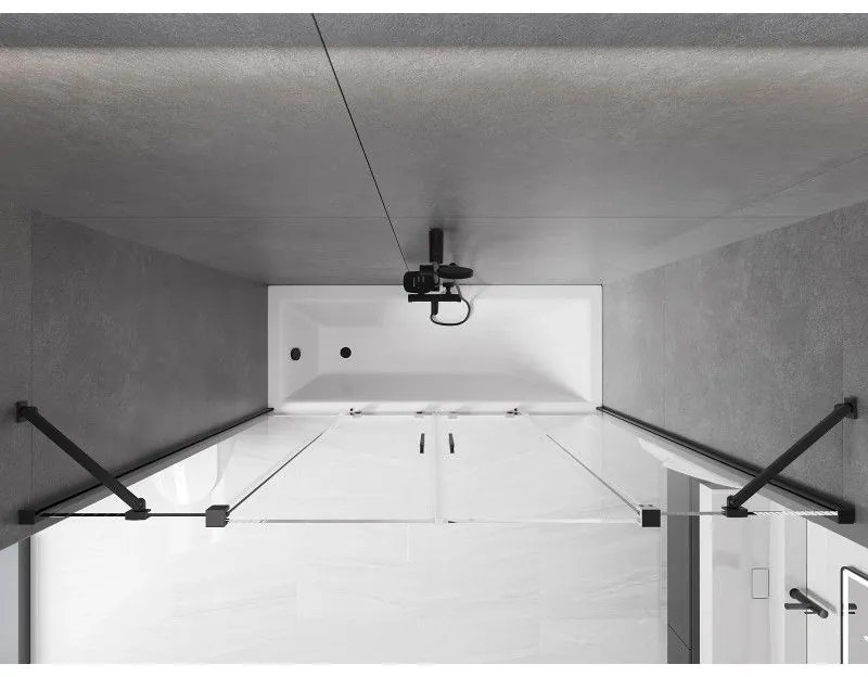 Mexen Velar Duo, 2 szárnyas eltolható kádparaván 180 x 150 cm, 8mm átlátszó üveg, fekete matt profil, 896-180-000-02-70