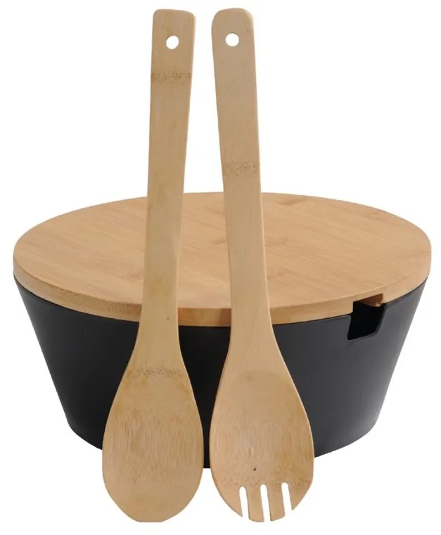 Kesper 92524 Salátás tál kanállal és fedéllel,fekete, átmérő 26 cm