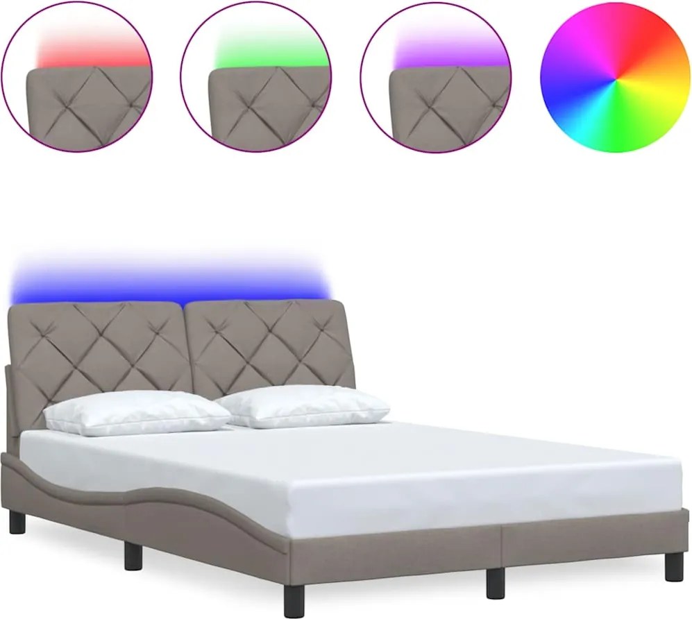 vidaXL tópszínű szövet ágykeret LED-es matrac nélkül 140 x 200 cm