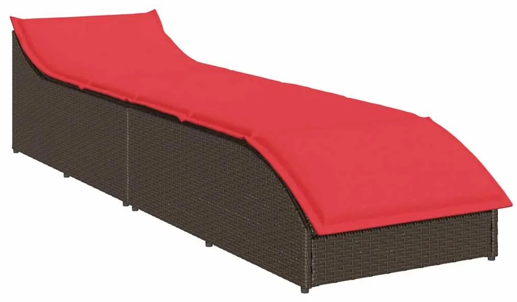 összecsukható napozóágy párnával és tárolóval barna polyrattan