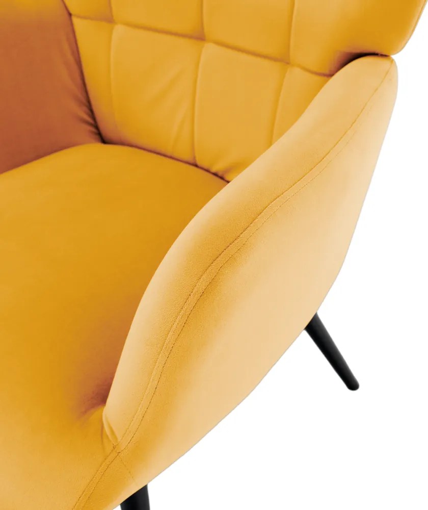 Fotel lábtartóval, sárga Velvet szövet/fekete, HABEN