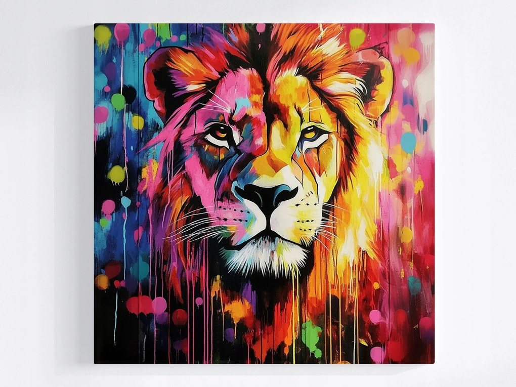 Poszter Graffiti Urban Street Art Oroszlán Portré Neon 80x80