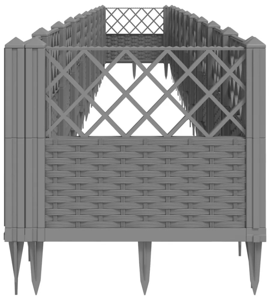 világosszürke PP kerti virágláda cövekekkel 363,5x43,5x43,5 cm