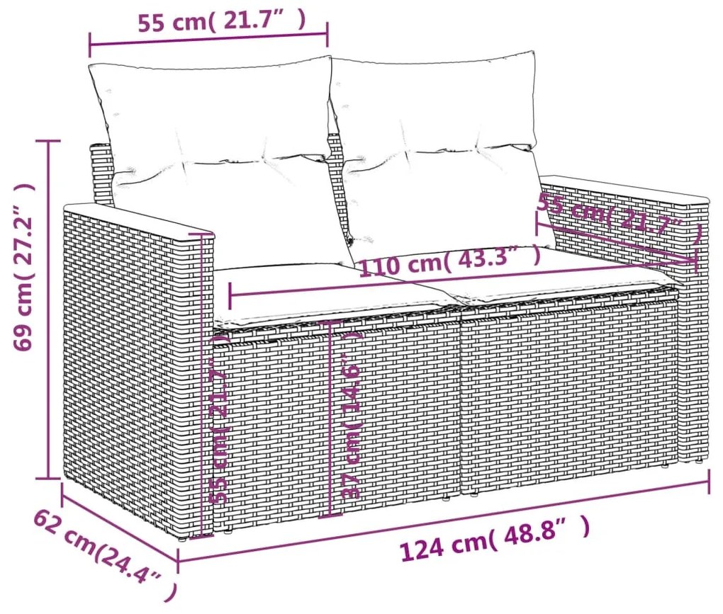 5 részes szürke polyrattan kerti ülőgarnitúra párnával