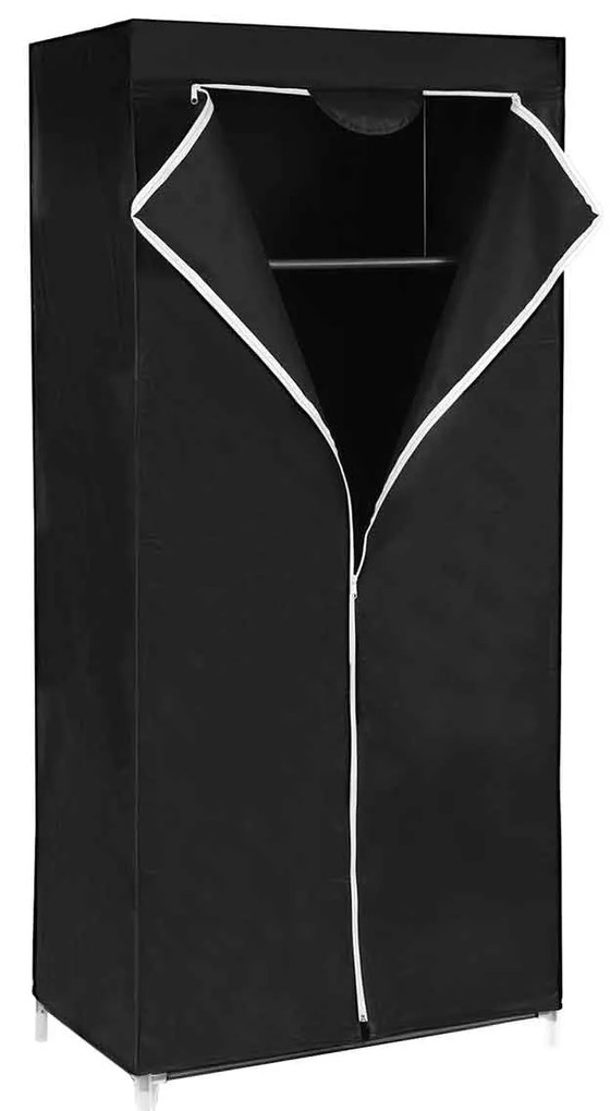 Összecsukható szövet ruhásszekrény, mobil gardrób, 75 x 45 x 160cm, fekete