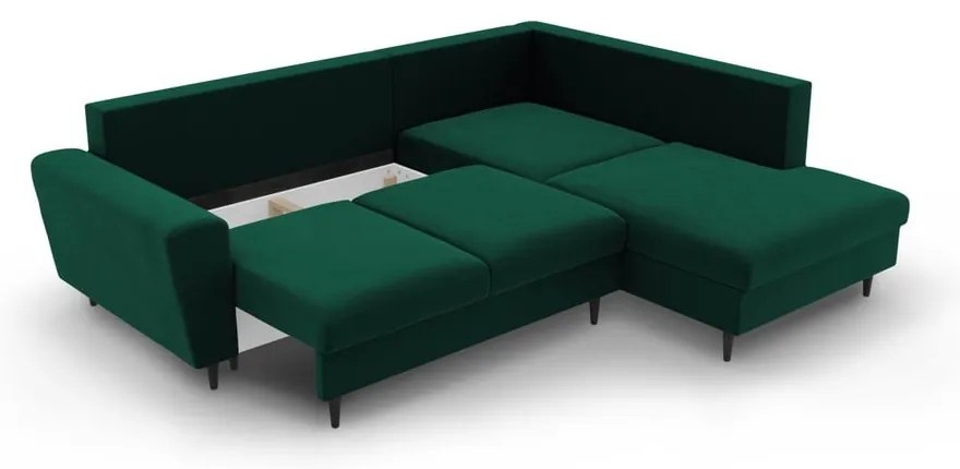 Zöld bársony kinyitható tárolóhelyes sarokkanapé (jobb oldali-L alakú) Kyoto – Cosmopolitan Design