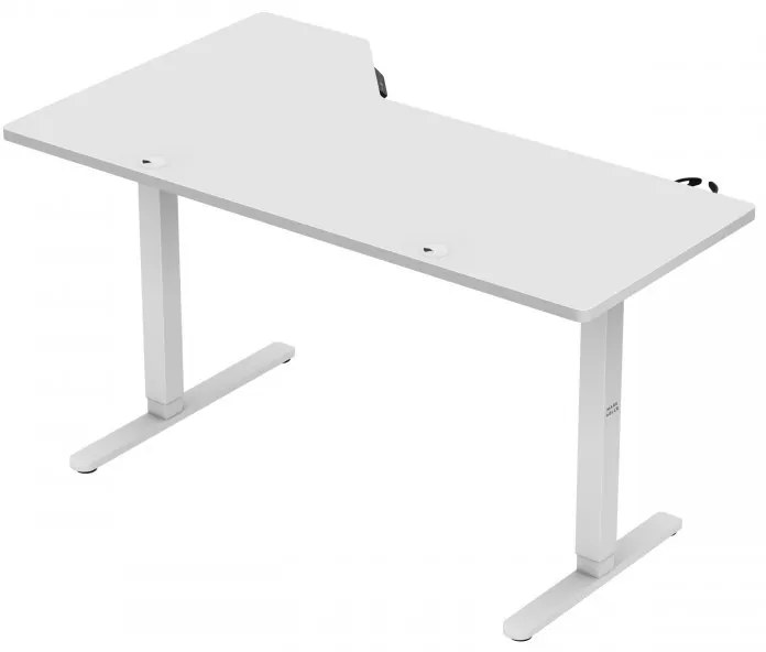 Állítható magasságú íróasztal, elektromos, 145 x 85 cm 70 kg teherbírással, fejhallgatótartóval, fehér