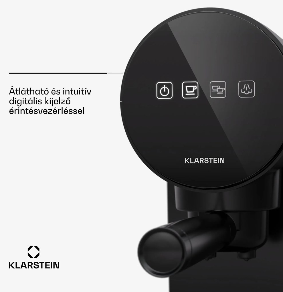 Klarstein Furore, eszpresszógép, 1380 W, 20 bar, digitális kijelző, 2 csésze, kompakt, rozsdamentes acél