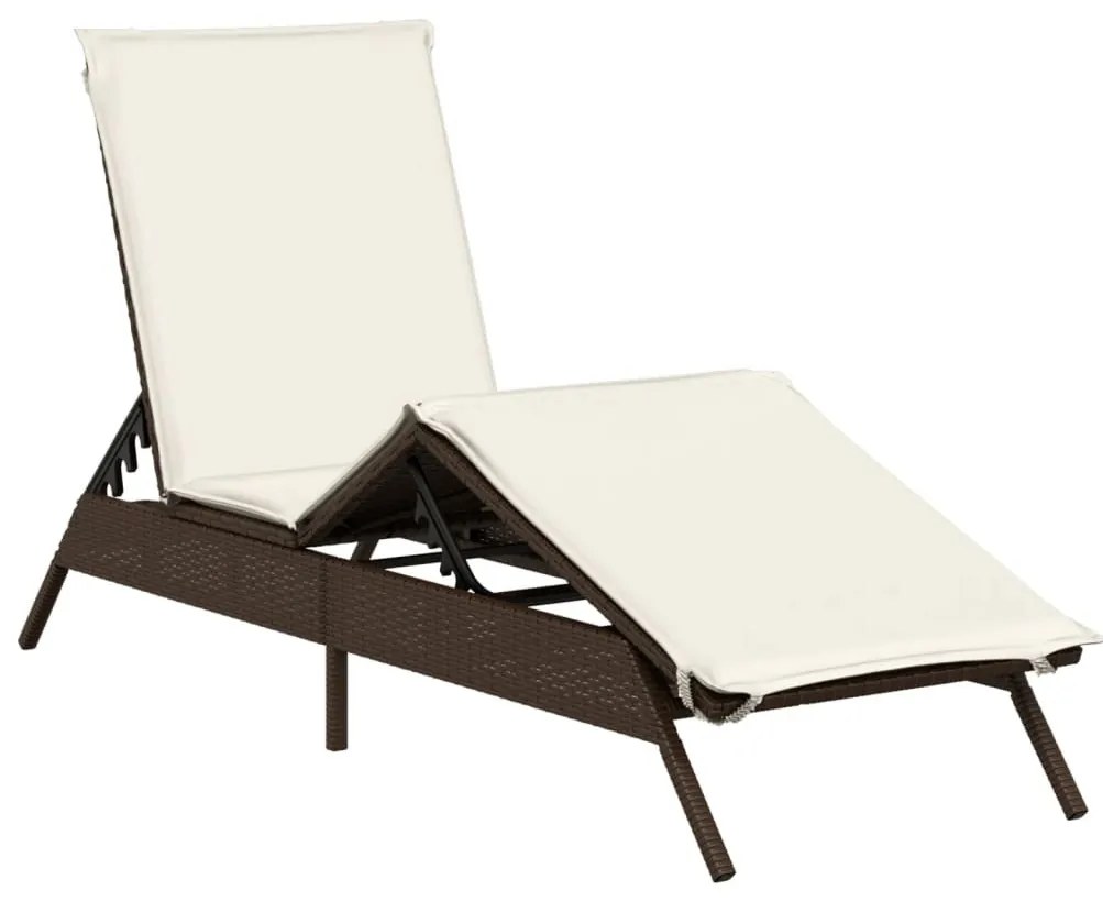 2 db barna polyrattan napozóágy párnával