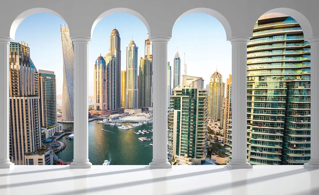 Dubai Marina fotótapéta kilátás építészettel és jachtokkal 208x146 +ragasztó