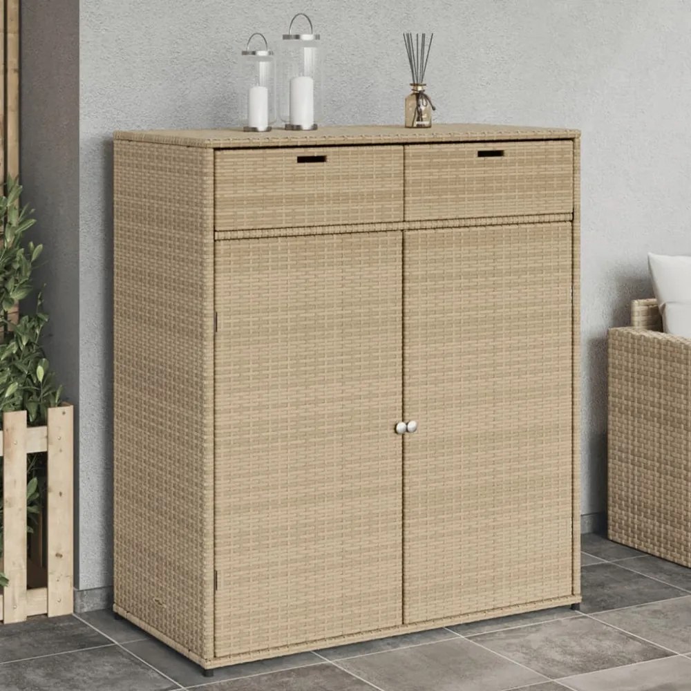 bézs polyrattan kerti tárolószekrény 105 x 55 x 113 cm