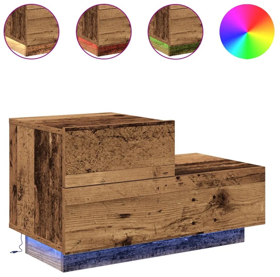 Éjjeli Szekrény LED Világítással Régi Fával 100x36x49 cm