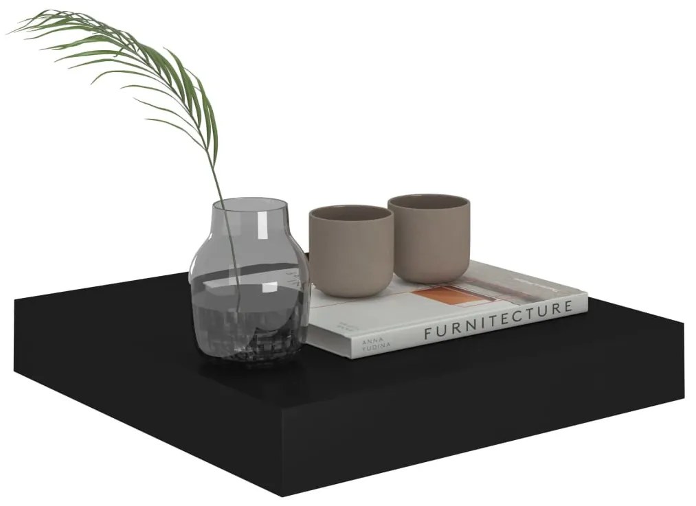 4 db fekete MDF fali polc 23 x 23,5 x 3,8 cm