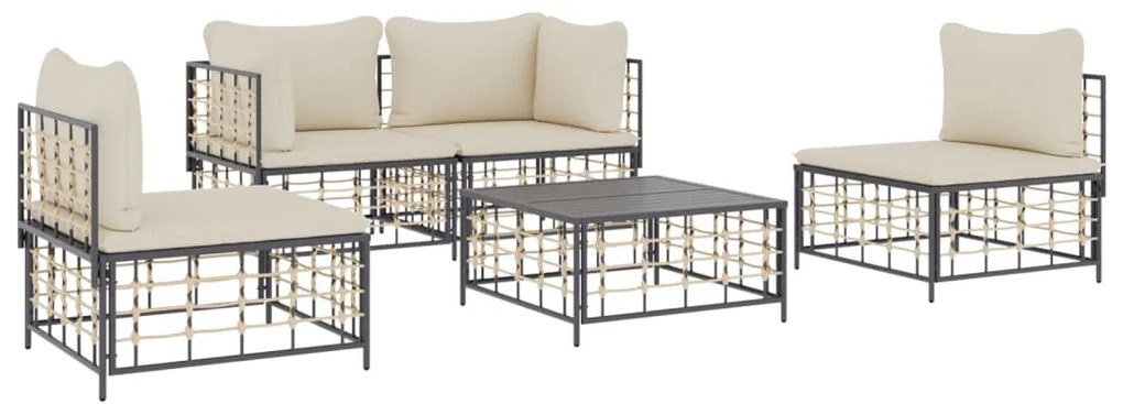 5 részes antracitszürke polyrattan kerti ülőgarnitúra párnákkal