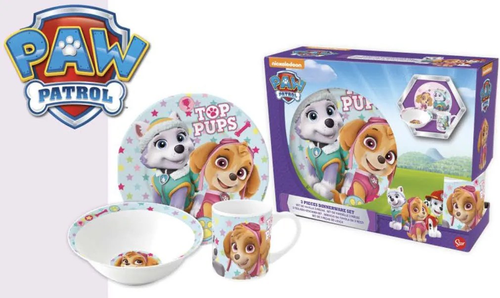 Mancs Őrjárat Girl Stars porcelán étkészlet Díszdobozban