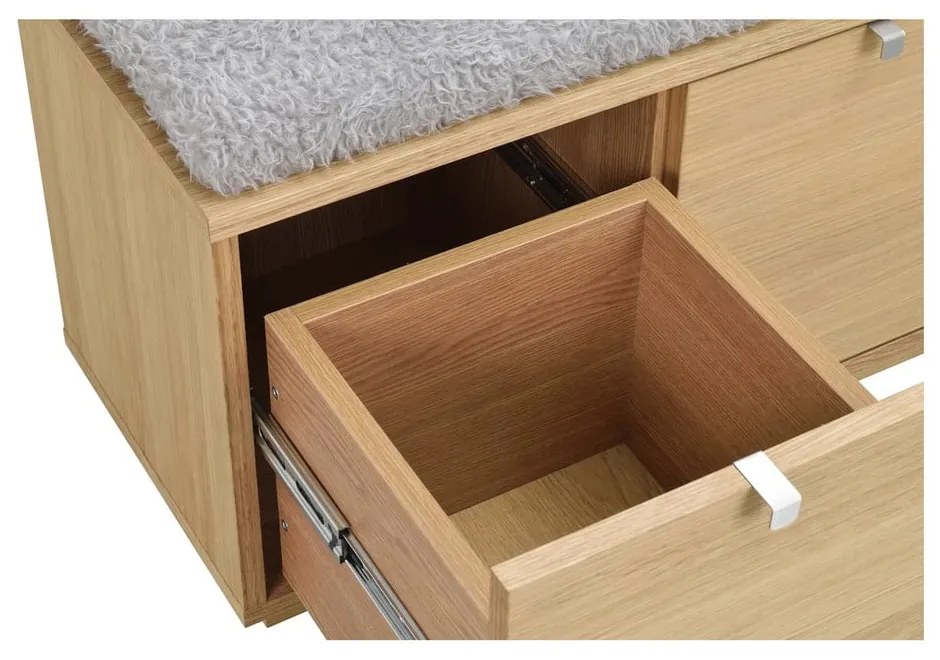 Szürke-natúr színű ülőkés cipőtartó tölgyfa dekorral Confetti – Rowico