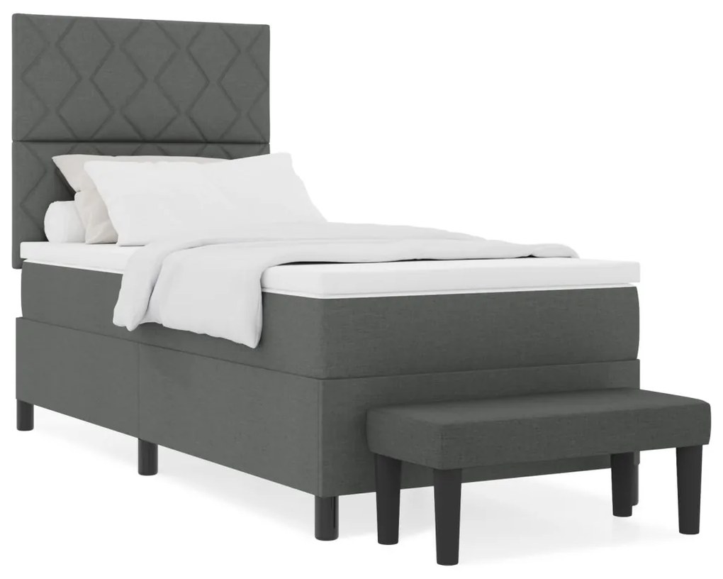 Box Spring Ágy Matraccal és Pad Sötétszürke 90x200 cm Szövet