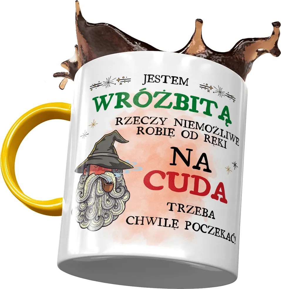 Sárga Bögre A Jósnőnek A Csodákra Várni kell Nyomtatott Fotóval