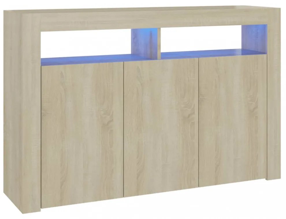 sonoma tölgy színű tálalószekrény LED-ekkel 115,5 x 30 x 75 cm