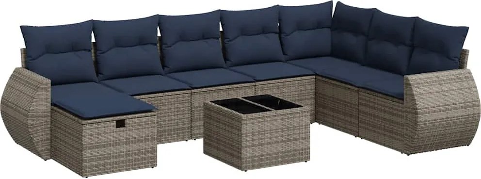 vidaXL 9 részes szürke polyrattan kerti ülőgarnitúra párnákkal