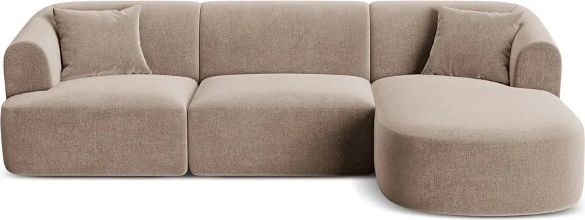 Világosbarna bársony sarokkanapé (jobb oldali-heverő résszel) Campi – Cosmopolitan Design