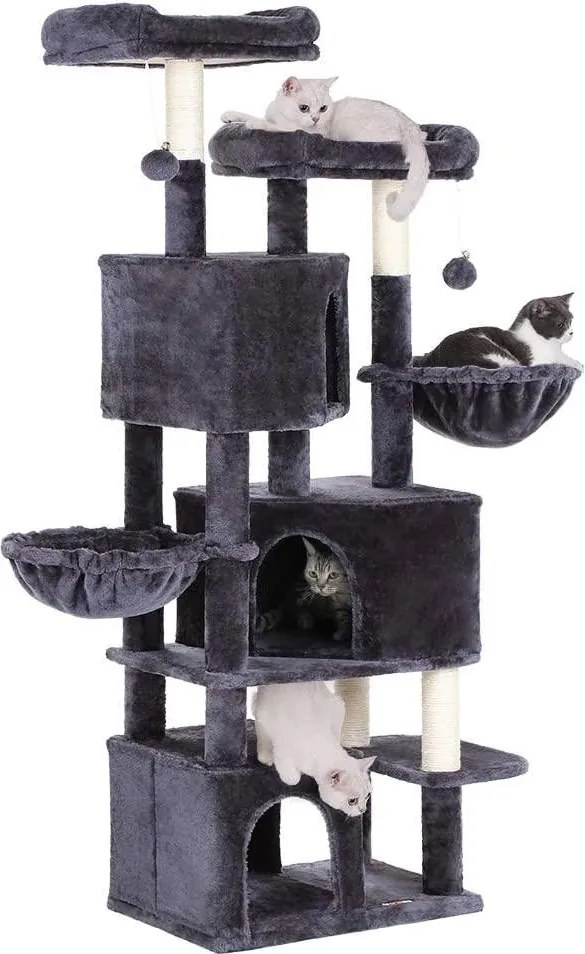 Feandrea nagy macskafa 3 macskabarlanggal, 164 cm-es macskatorony, füstszürke