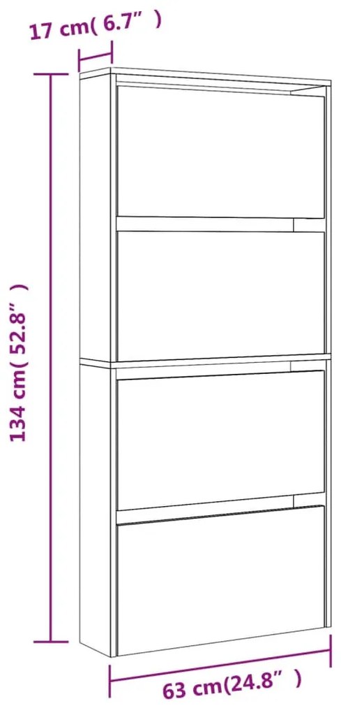 fekete 4 szintes cipőszekrény tükörrel 63 x 17 x 134 cm