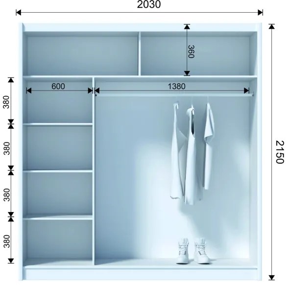 Tükrös SANTINO gardróbszekrény 203x215 cm, fehér/craft tölgy