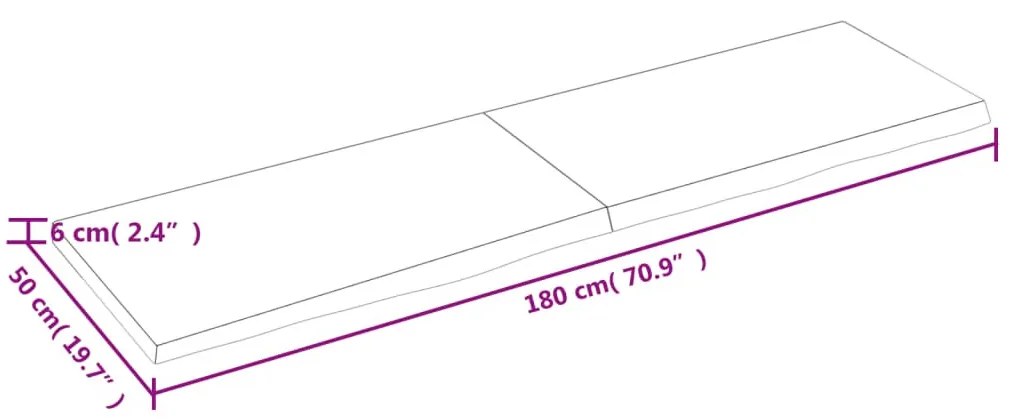 világosbarna kezelt tömör tölgyfa fali polc 180 x 50 x (2-6) cm
