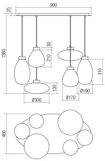 Redo 01-3212 - Csillár zsinóron LUKE 6xE27/42W/230V fekete