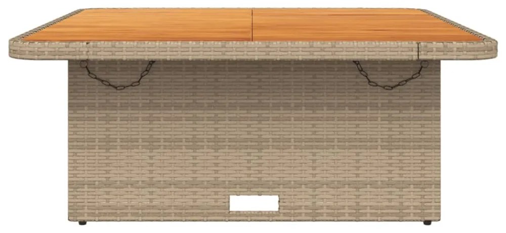 bézs polyrattan és akácfa kerti asztal 110 x 110 x 71 cm