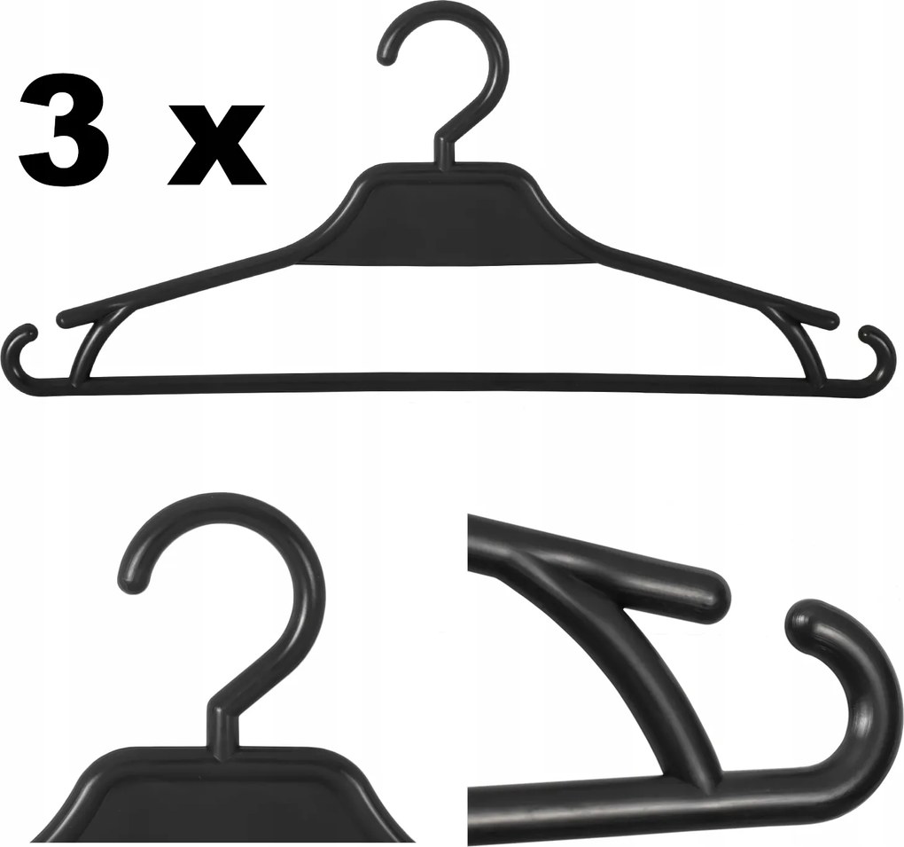 3 x Ruhaakasztó fekete univerzális 31 cm