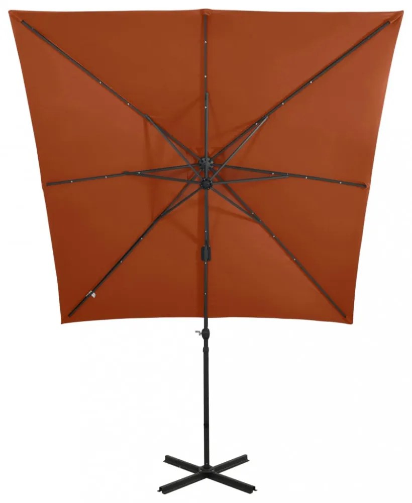 terrakotta konzolos napernyő rúddal és LED-fényekkel 250 cm