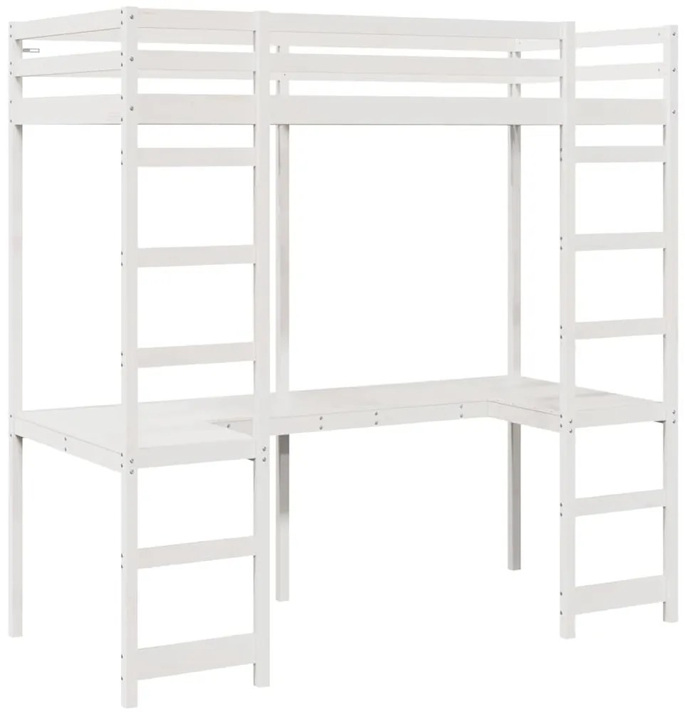 vidaXL Tetőtéri ágykeret Fehér 90 x 190 cm Tömör fenyőfa