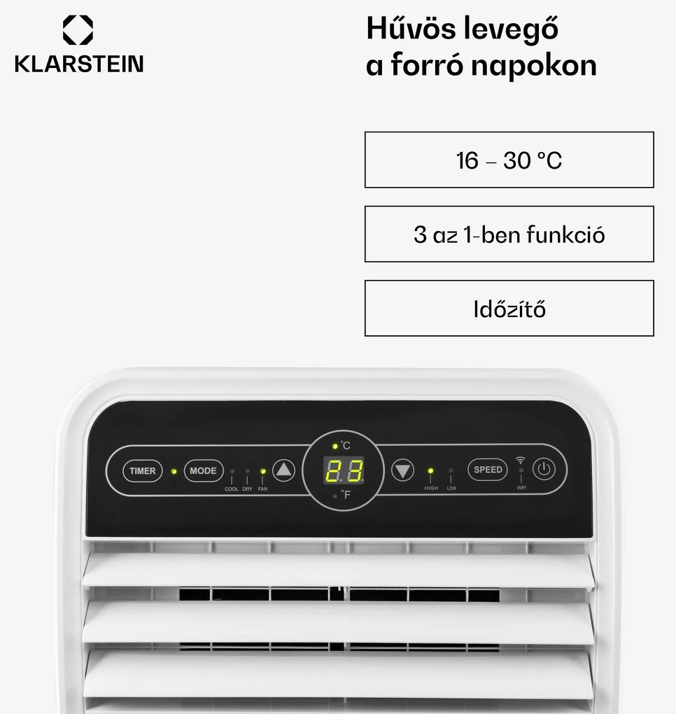 Klarstein Metrobreeze 9 New York City klíma, 2600W, 9000 BTU/h, időzítő, fehér
