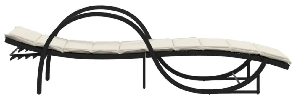 fekete polyrattan napozóágy párnával 60 x 199 x 42 cm