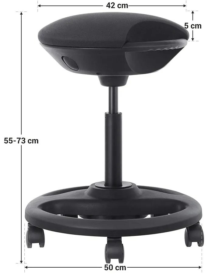 Magas szék, Ergonomikus munkaszék széles üléssel, 10°-os dőlésszög 50 x 55-73 cm, fekete
