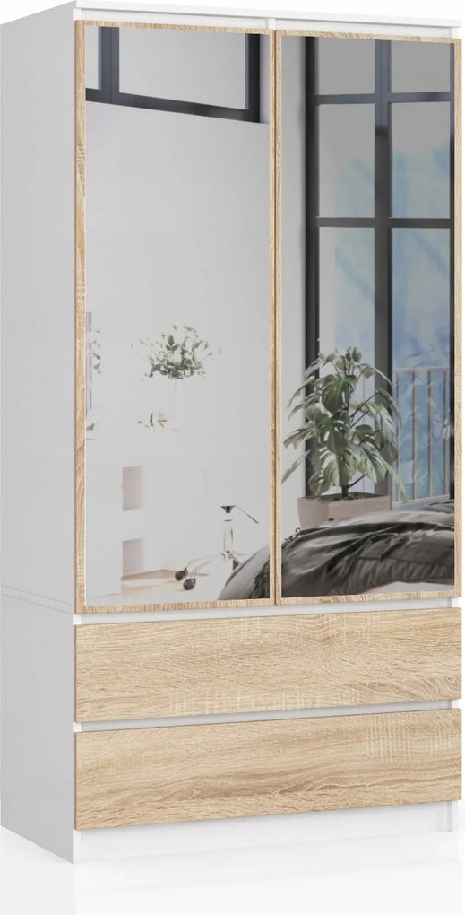 Szekrény S90 2D 2SZ 2 Tükör Clp Pk Fehér Sonoma Akd